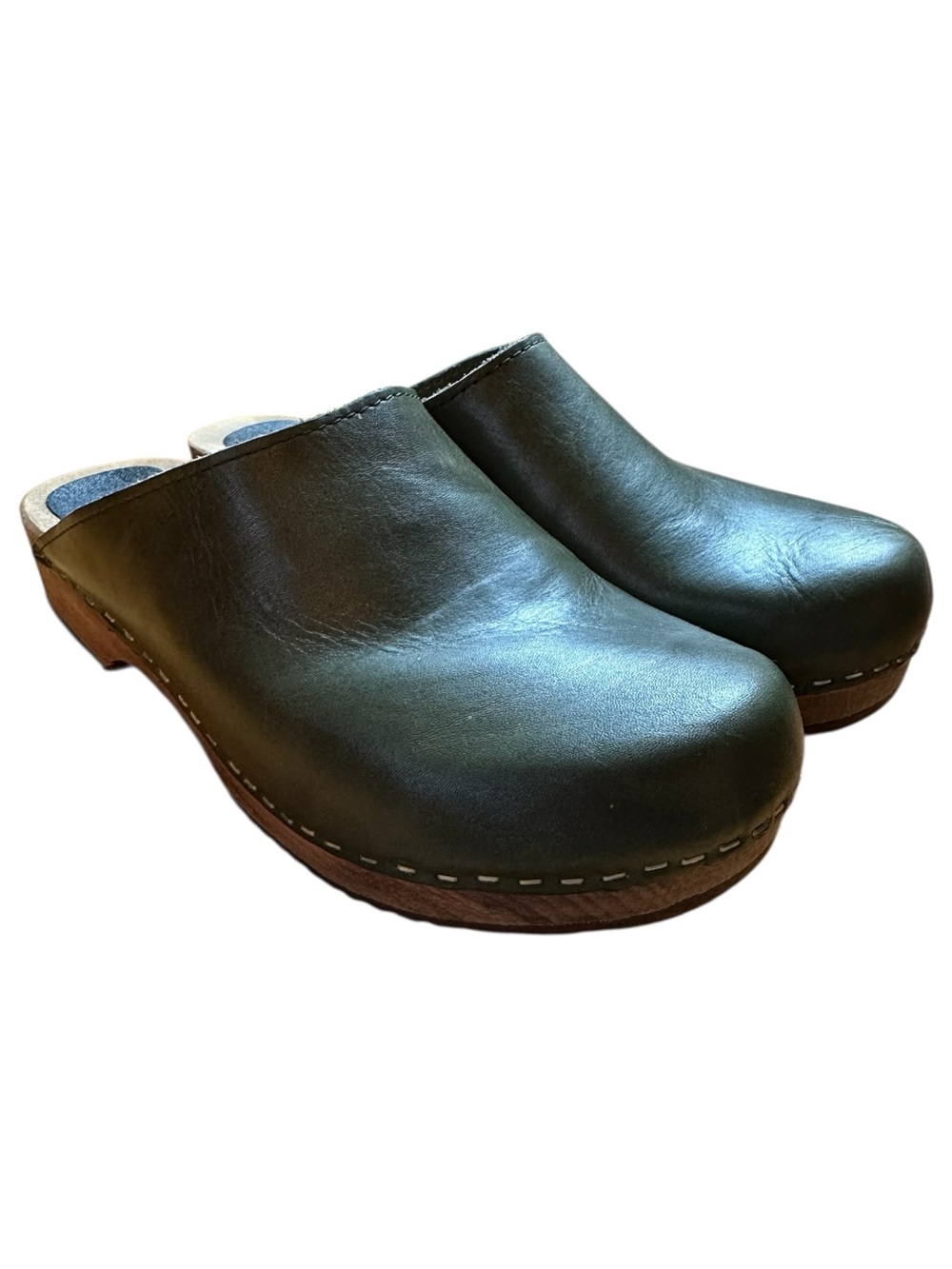 Kitty Clogs Made in Sweden Klassisk Agave Green Leather Clog Shoes